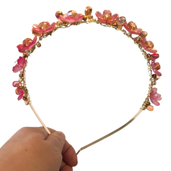 Fairy Headband with Lucite Flowers, Austrian Crystals and Teardrop Beads - Picture 3 of 8